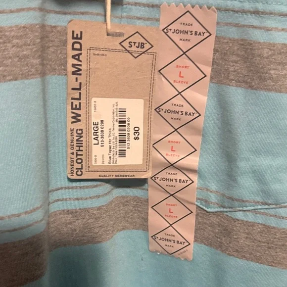 St. John's Bay Light Blue and Gray Striped Polo - Picture 3 of 4